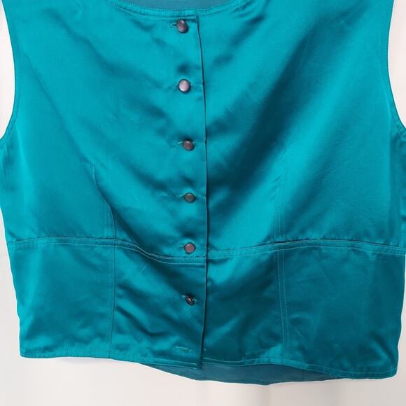 NWT! Dana Buchman Faux Silk Turquoise Teal Blue Button Back Crop Tank Blouse Top - Picture 3 of 9